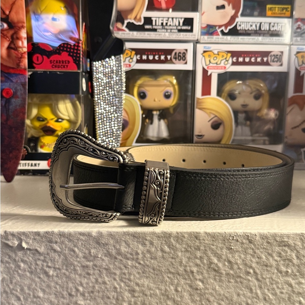 Women’s Nine West Black Leather Belt with Silver Buckle